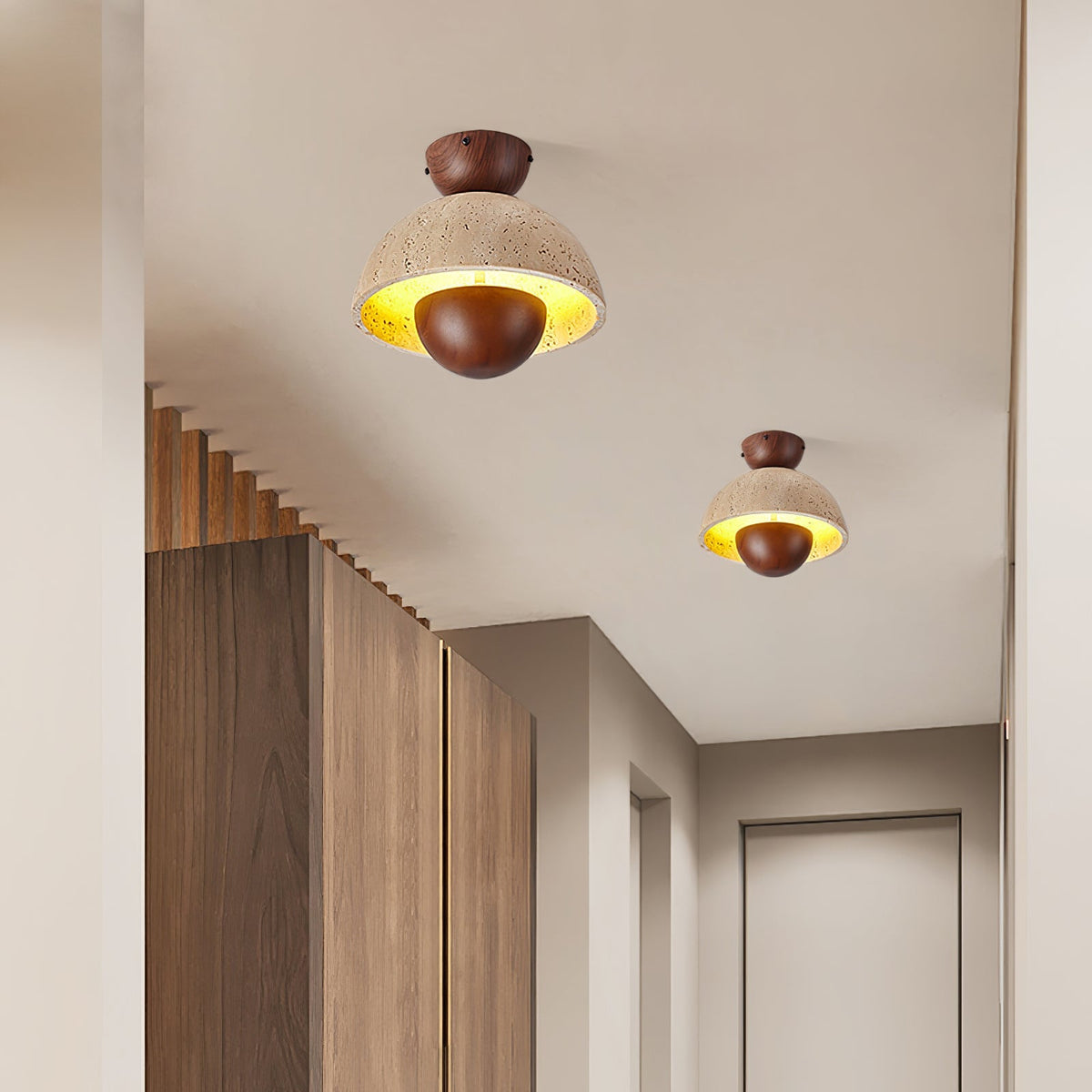Tavivel travertin plafondlamp met walnoot