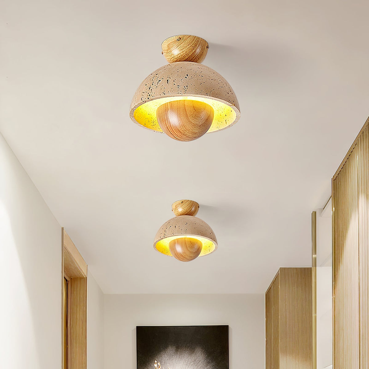 Tavivel travertin plafondlamp met walnoot