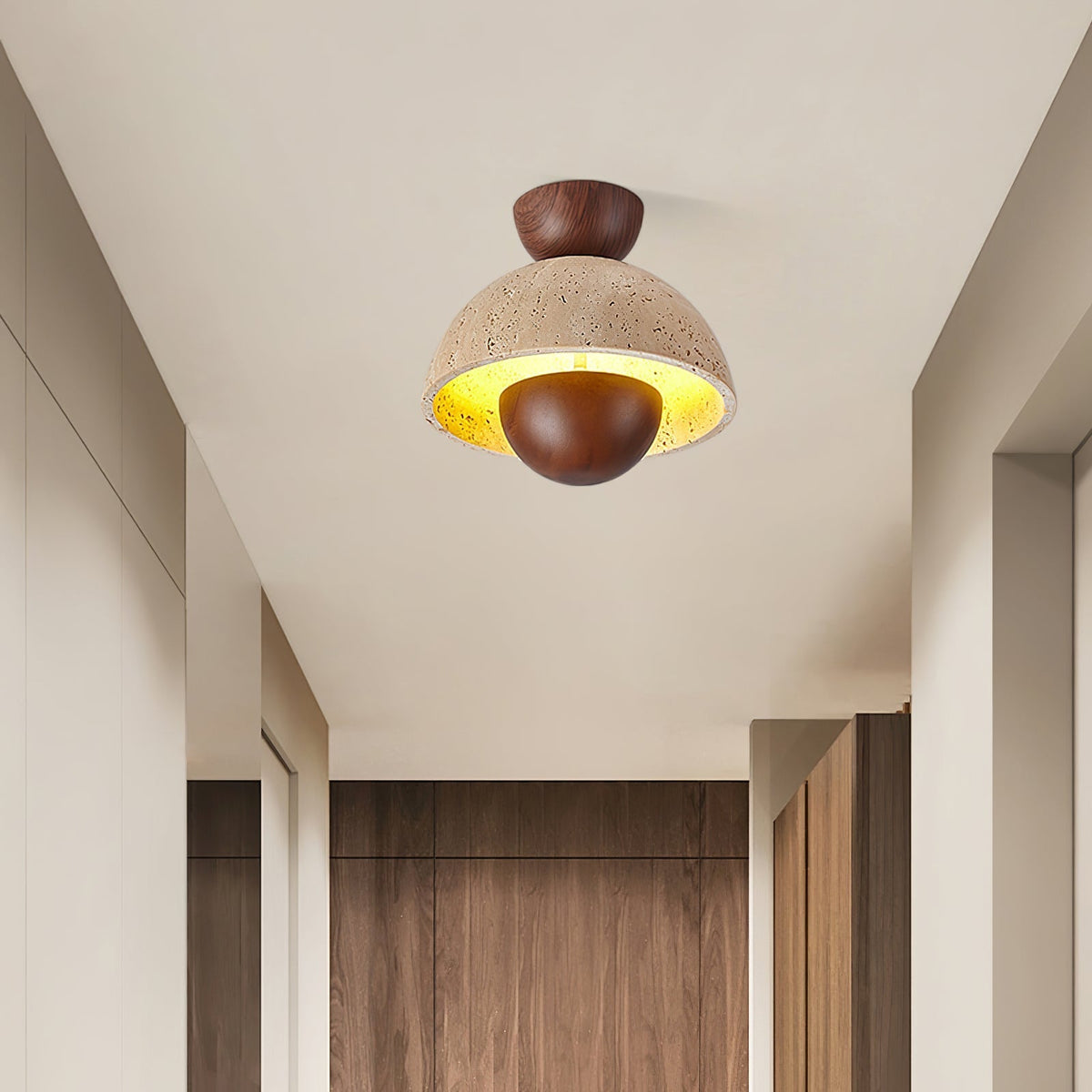 Tavivel travertin plafondlamp met walnoot