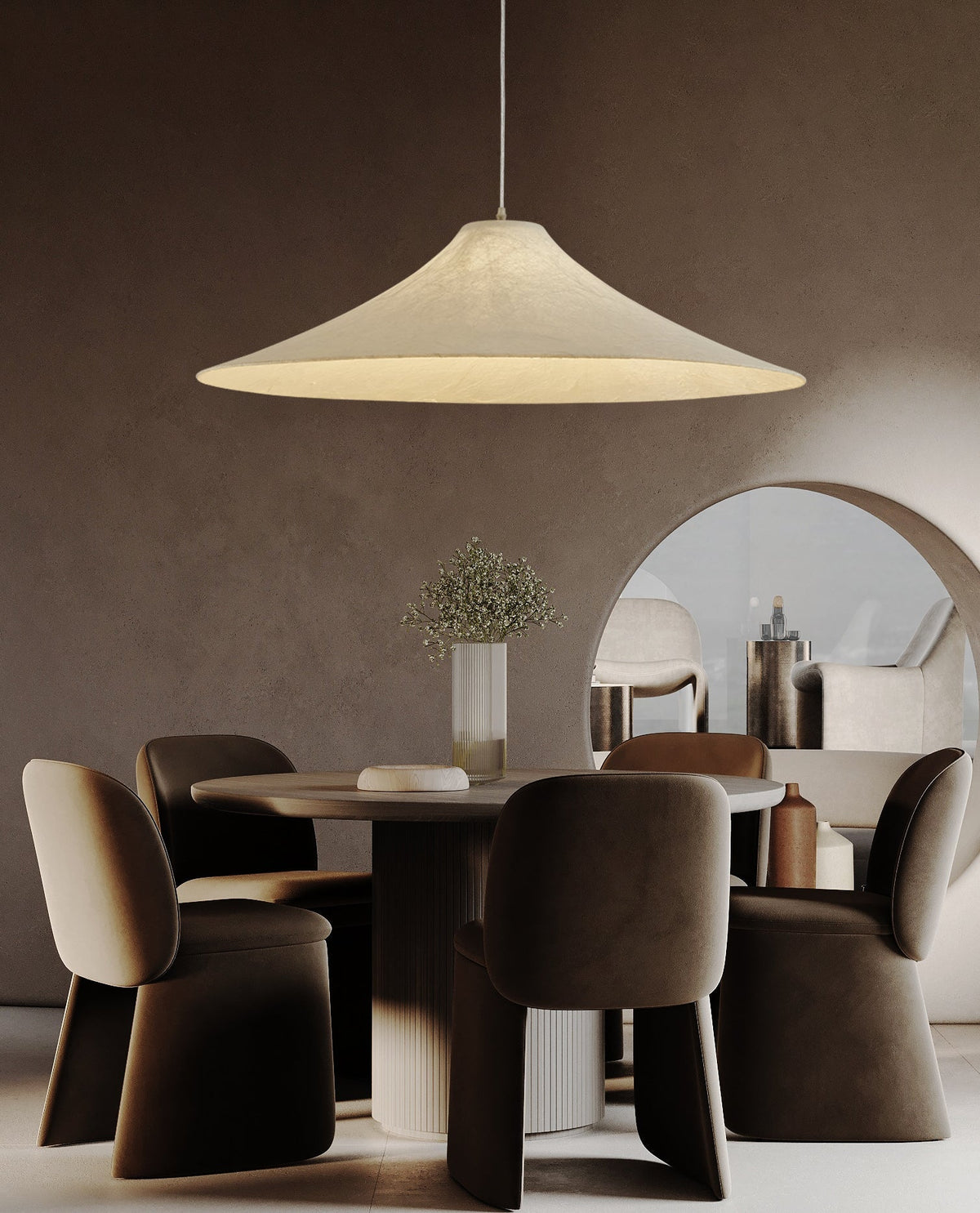 Abbotswell Moderne minimalistische hanglamp met vlakke kap van natuurlijk materiaal