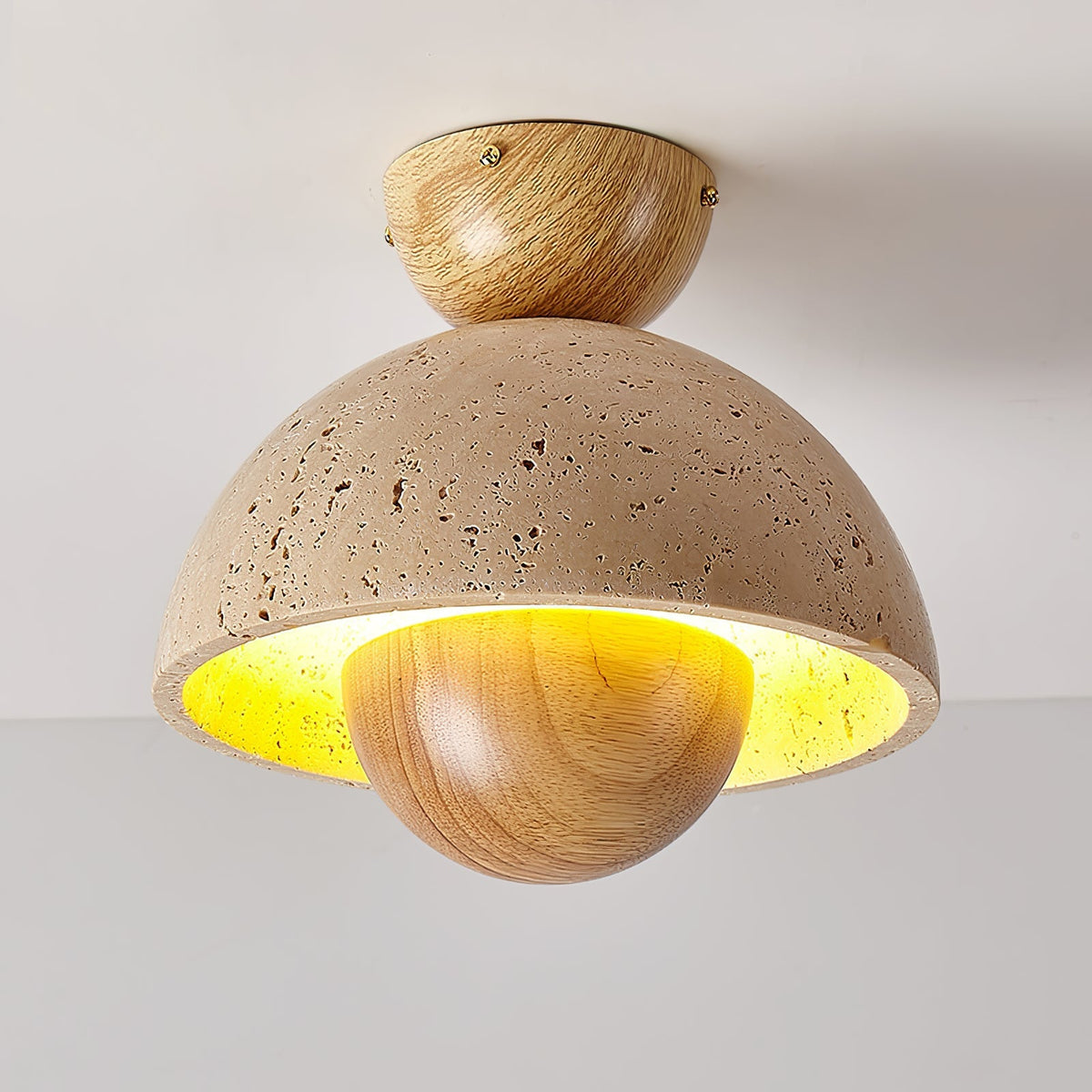 Tavivel travertin plafondlamp met walnoot
