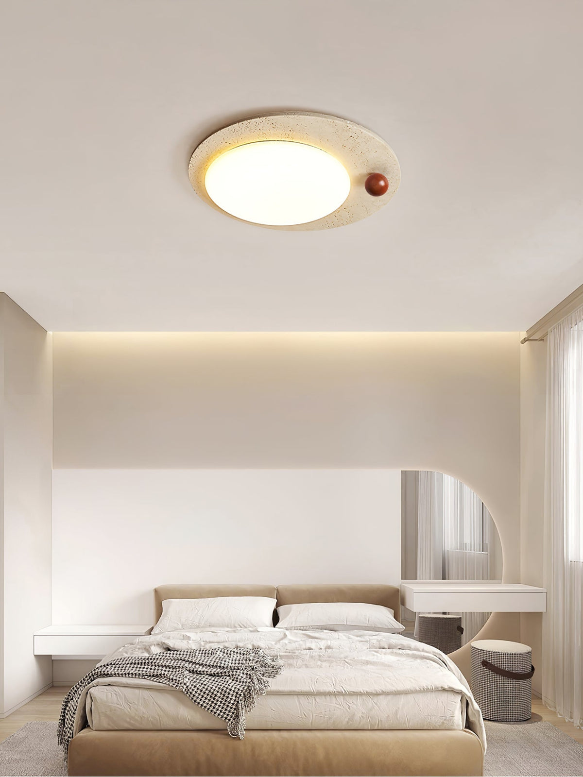 Aeolian cirkelvormige plafondlamp in geel travertin