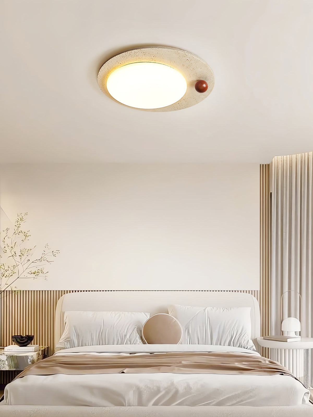Aeolian cirkelvormige plafondlamp in geel travertin