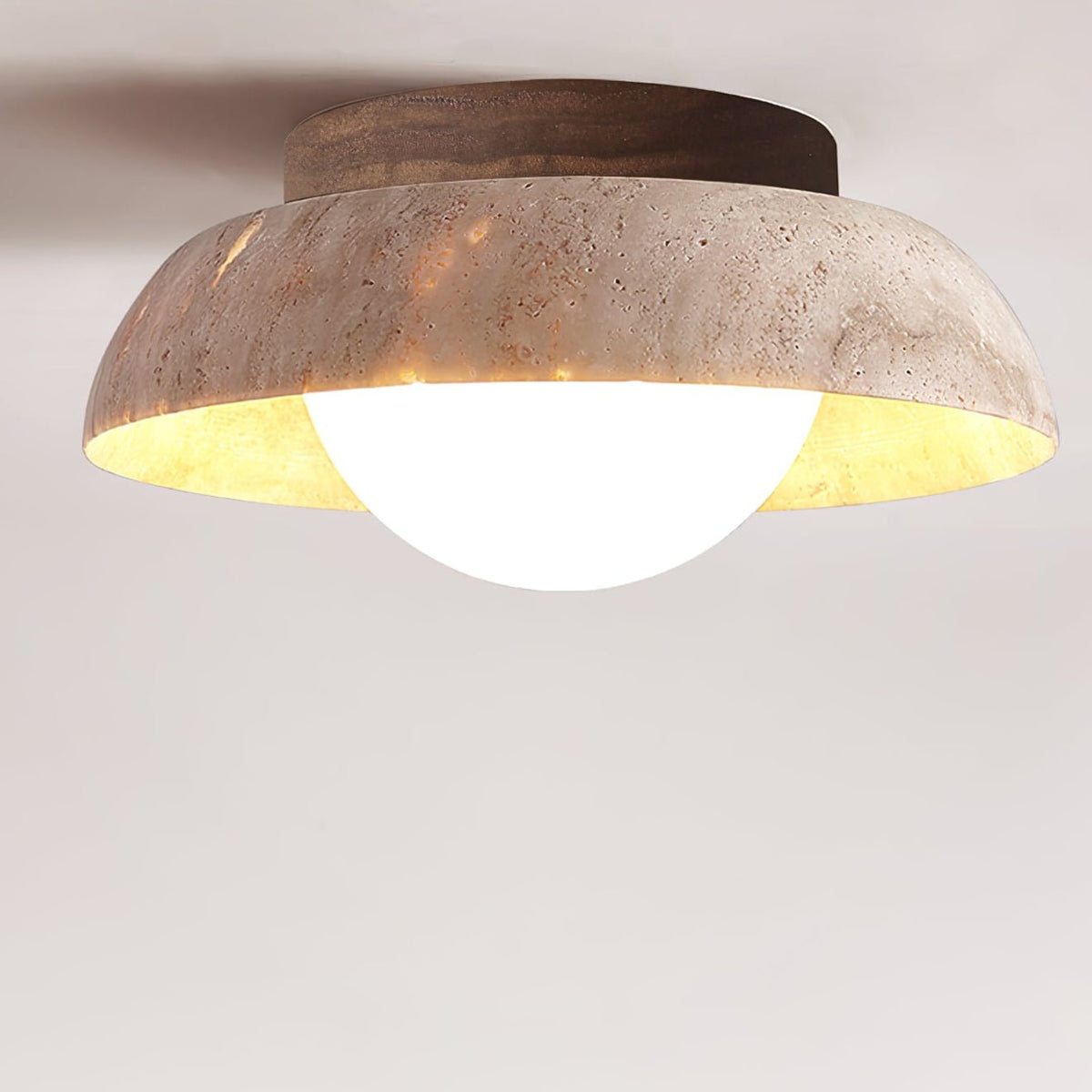 Anya Disc-koepelvormige travertin plafondlamp