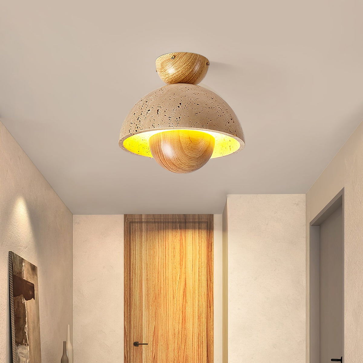 Tavivel travertin plafondlamp met walnoot