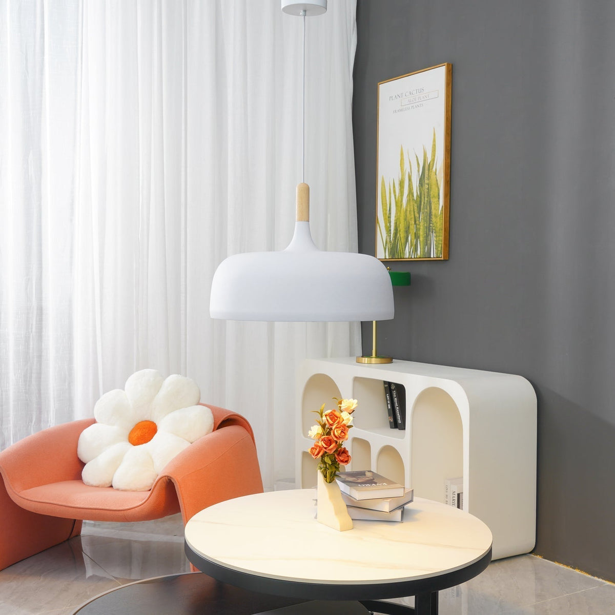 Sylivenne hanglamp witte kap houten accenten