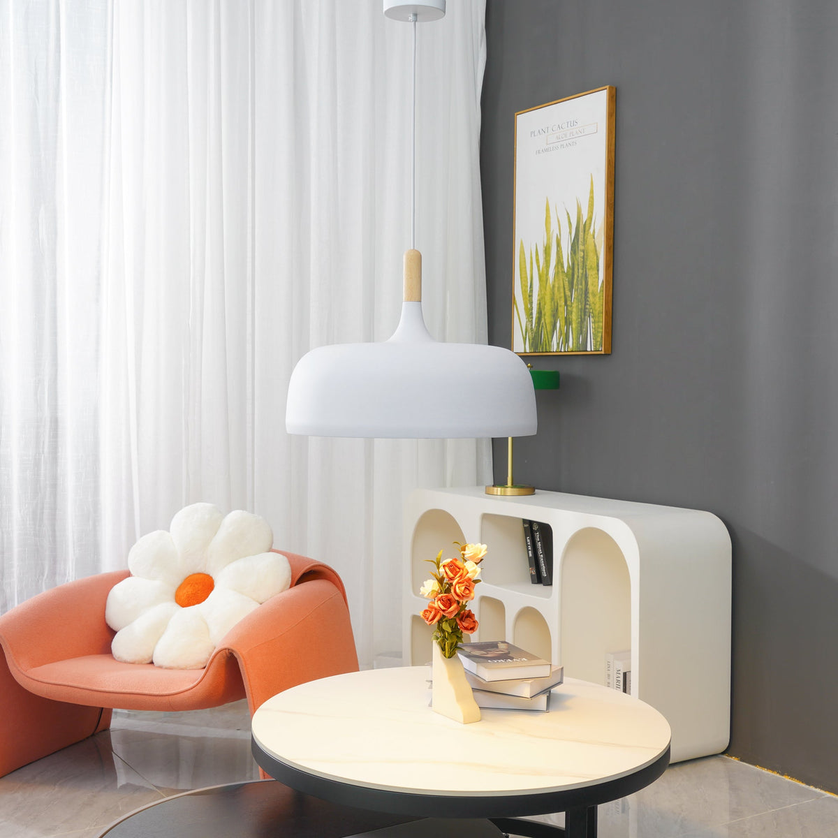 Sylivenne hanglamp witte kap houten accenten