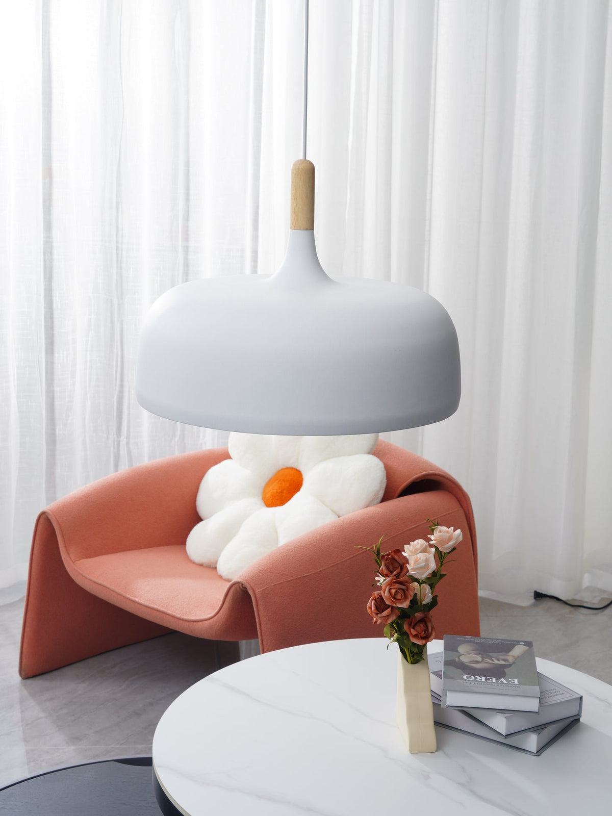Sylivenne hanglamp witte kap houten accenten