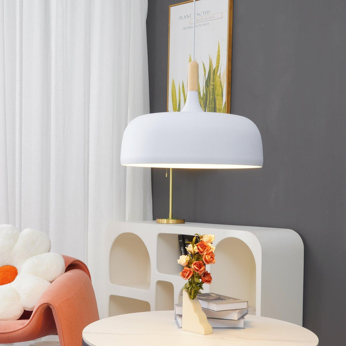 Sylivenne hanglamp witte kap houten accenten