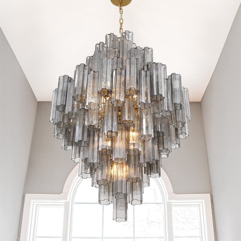 Eirorelle Diamant Kroonluchter met Gelaagde Amberkleurige Glasbuizen