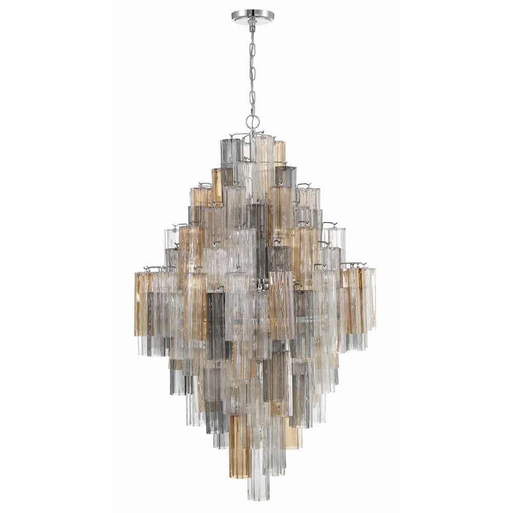Eirorelle Diamant Kroonluchter met Gelaagde Amberkleurige Glasbuizen