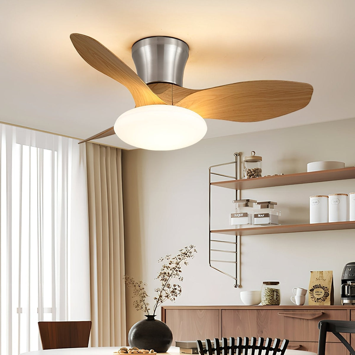 Velora Moderne plafondventilator met verlichting van walnoothout