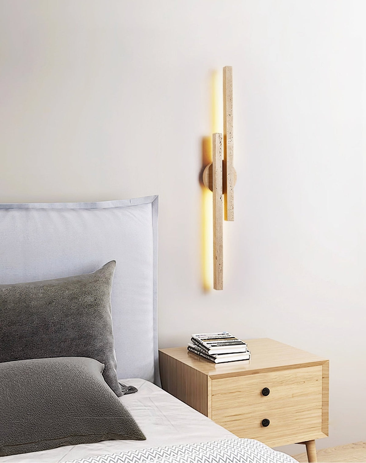 Myliryra wandlamp in walnotkleur met geel travertin