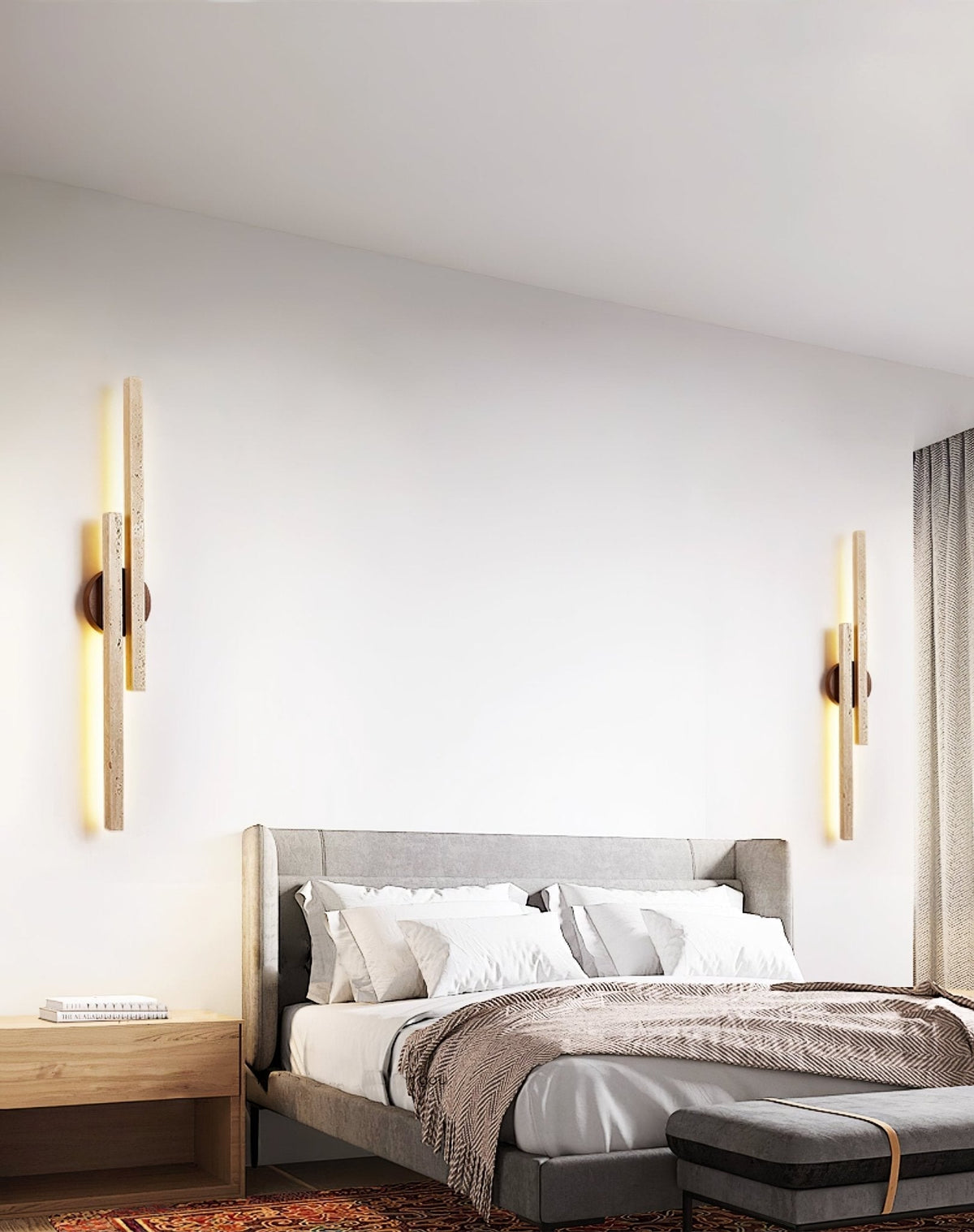 Myliryra wandlamp in walnotkleur met geel travertin