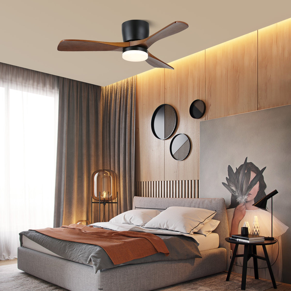 Brinor minimalistisch houten plafondventilator met verlichting