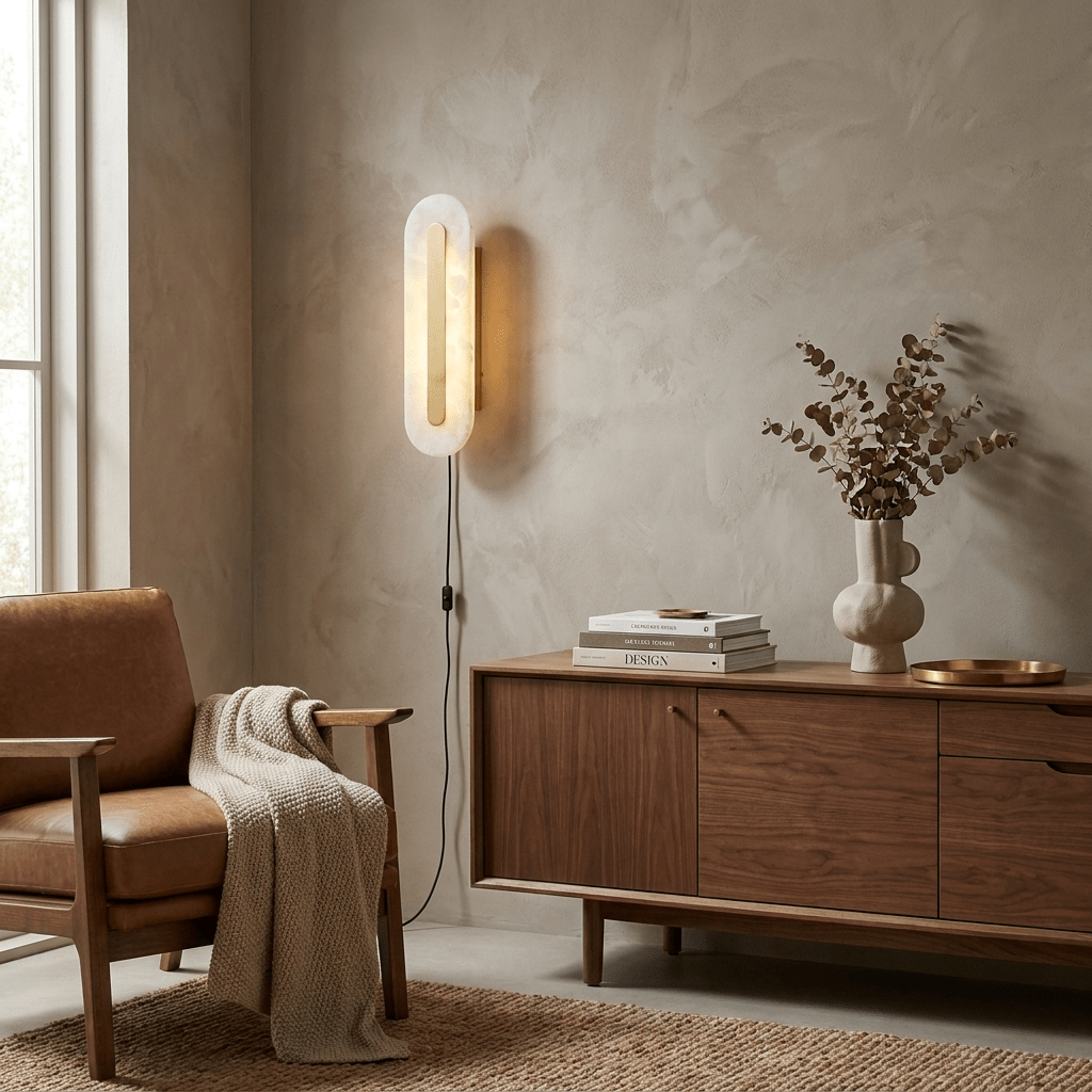Albast Ronde wandlamp met stekker