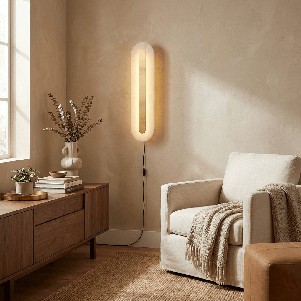 Albast Ronde wandlamp met stekker