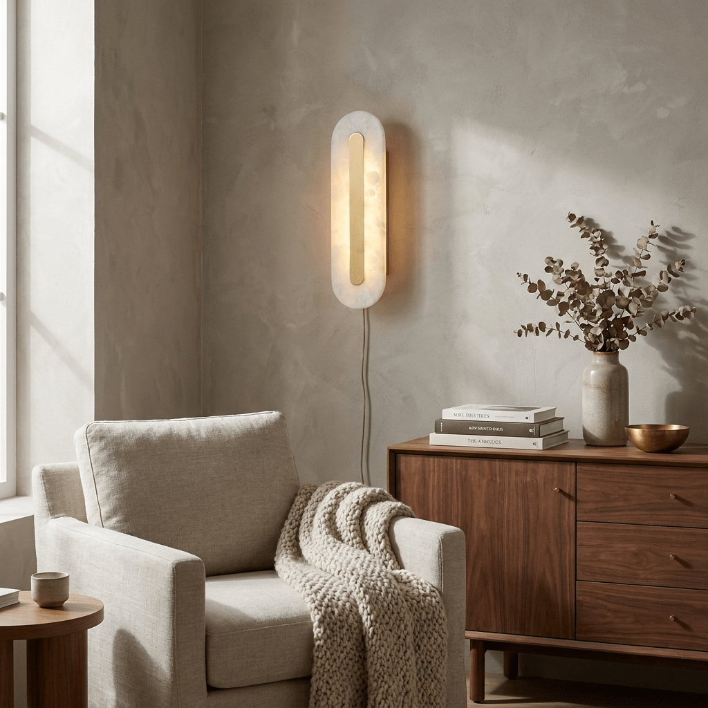 Albast Ronde wandlamp met stekker