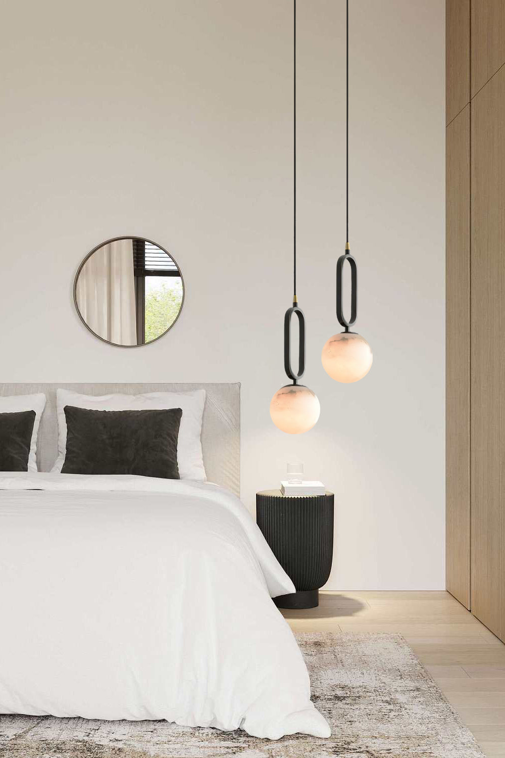 Gloruvyd Minimalistische hanglamp met balvormige kap in albast