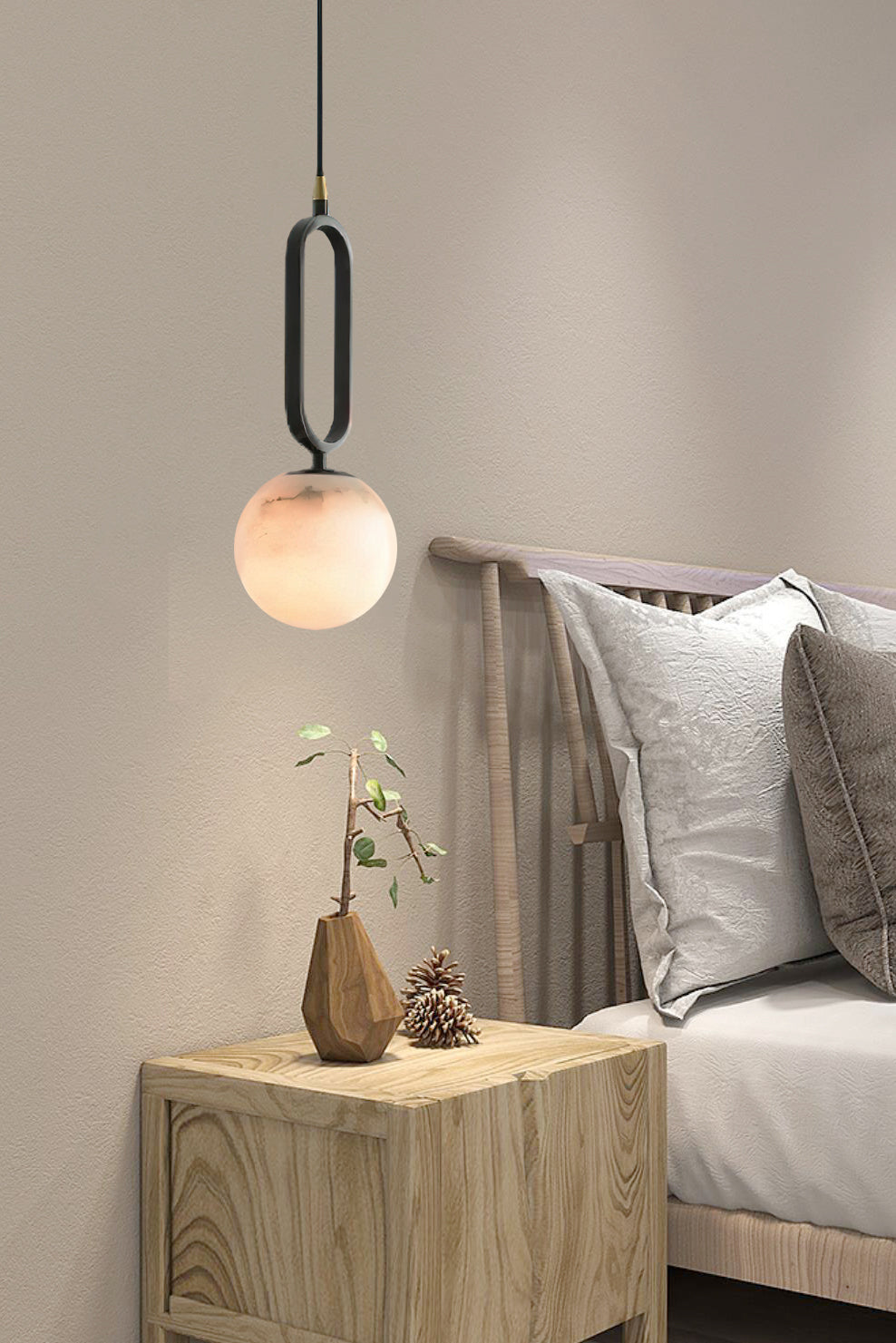 Gloruvyd Minimalistische hanglamp met balvormige kap in albast