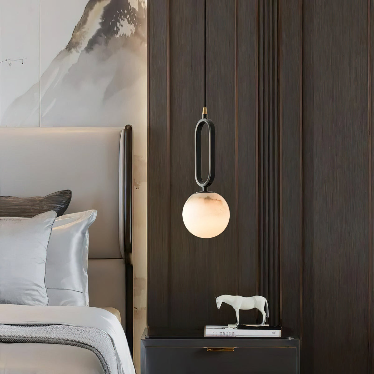 Gloruvyd Minimalistische hanglamp met balvormige kap in albast