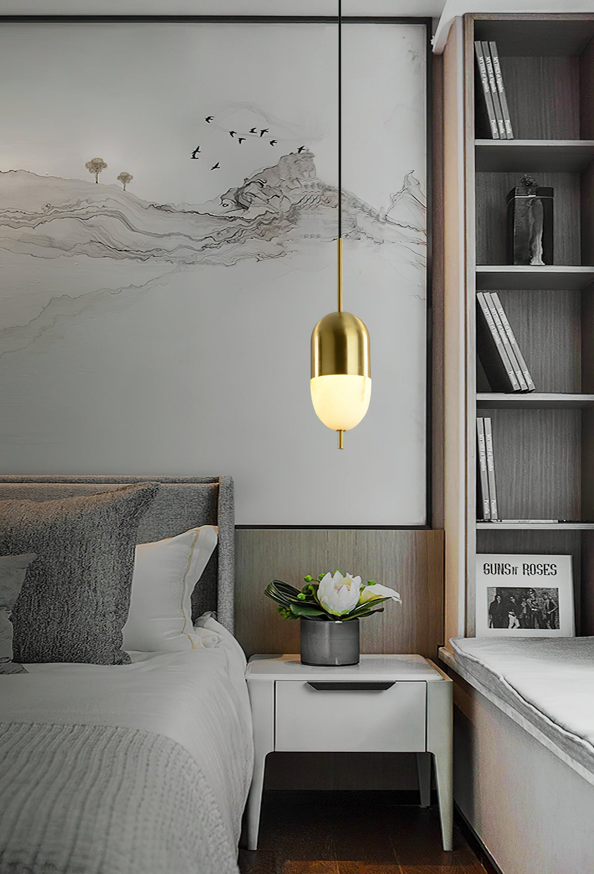 Himinuvye albast minimalistisch Bolus messing hanglamp