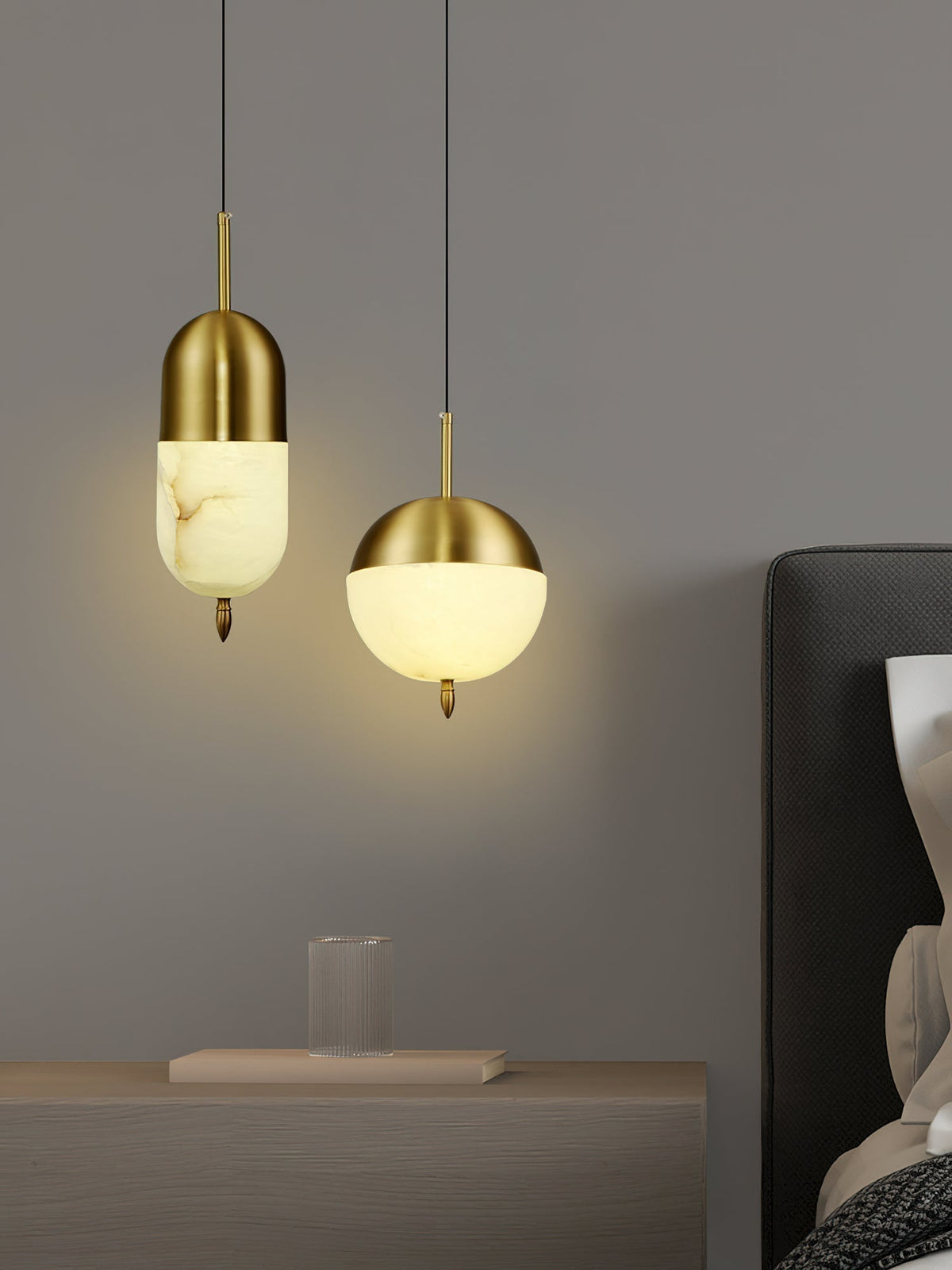 Himinuvye albast minimalistisch Bolus messing hanglamp