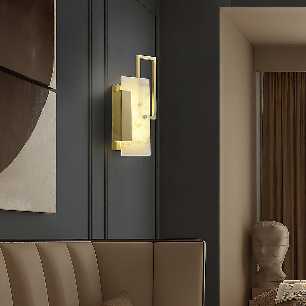 Albinelle albasten wandlamp met goudkleurig frame