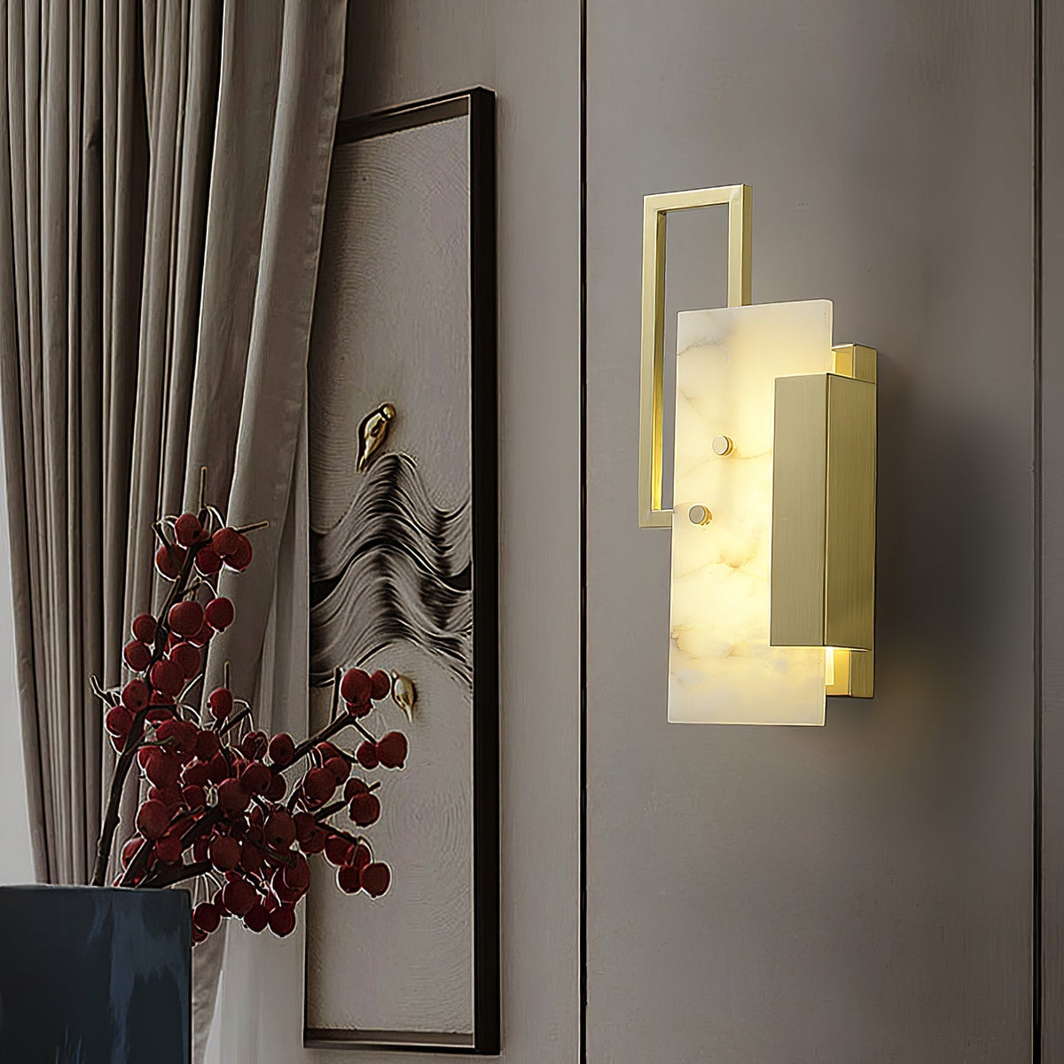 Albinelle albasten wandlamp met goudkleurig frame