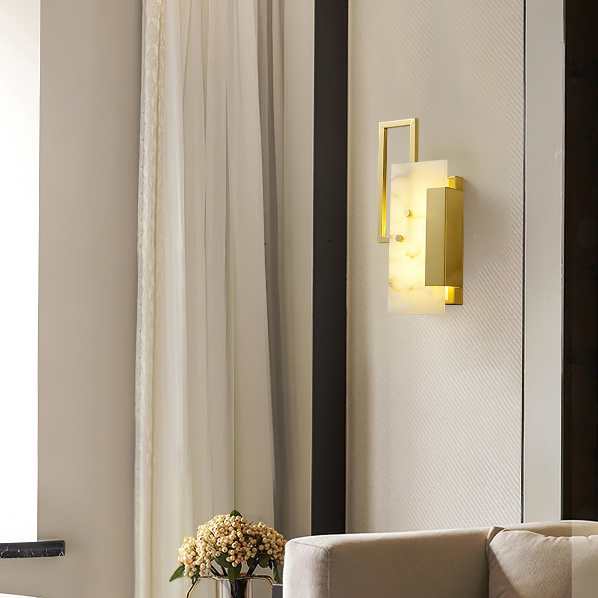 Albinelle albasten wandlamp met goudkleurig frame