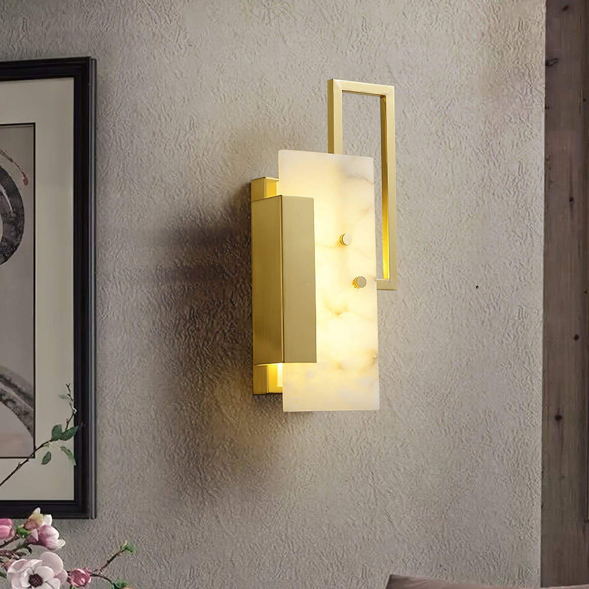 Albinelle albasten wandlamp met goudkleurig frame