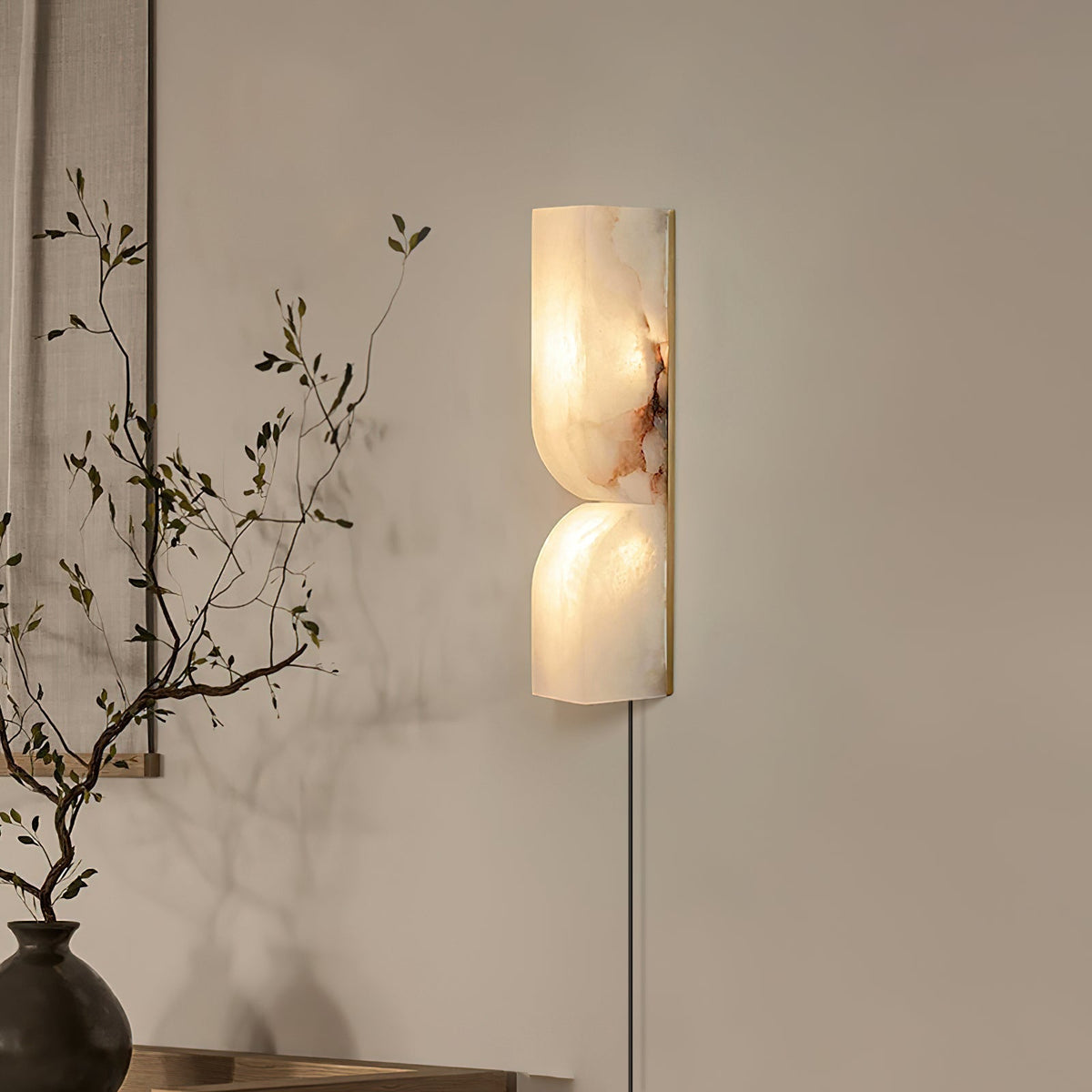 Lena Albast rechthoekige wandlamp met stekker