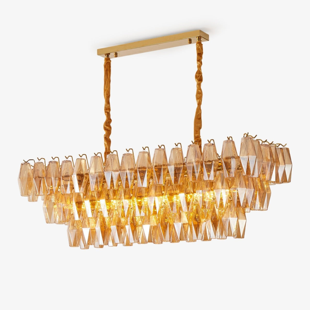 Lioraiel kroonluchter van glas met amberprismeglas in lagen rechthoekig