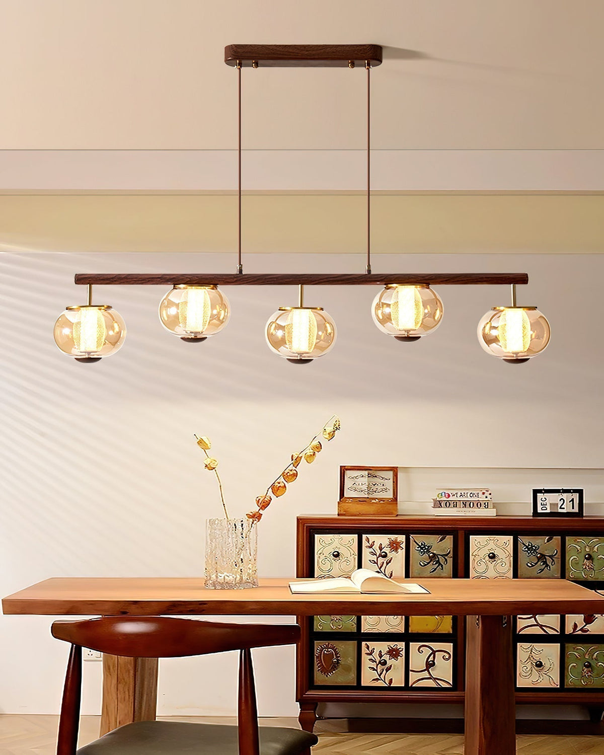 Alviora hanglamp hout glas lineair Japandi