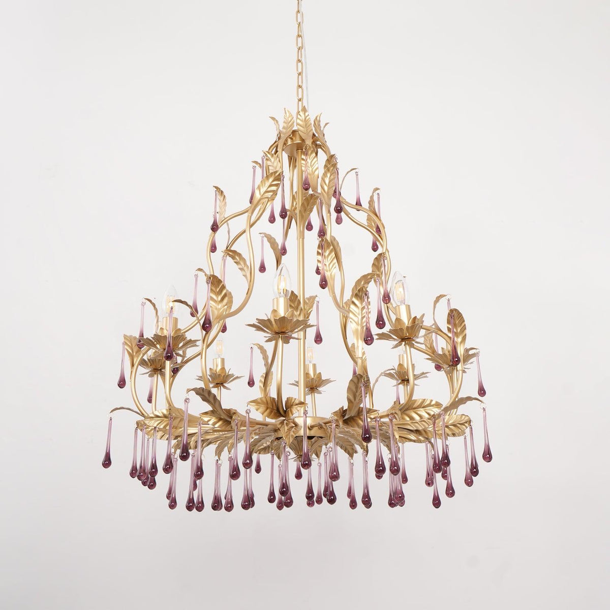 Orienaine hanglamp met paarse druppels en goudkleurige bladeren
