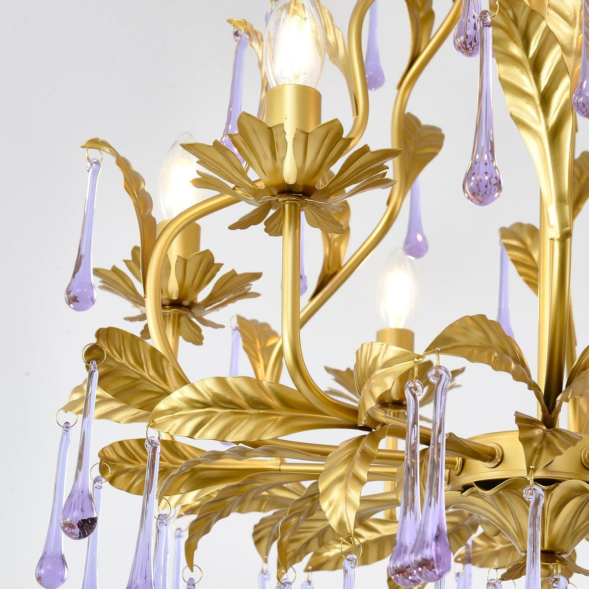 Orienaine hanglamp met paarse druppels en goudkleurige bladeren