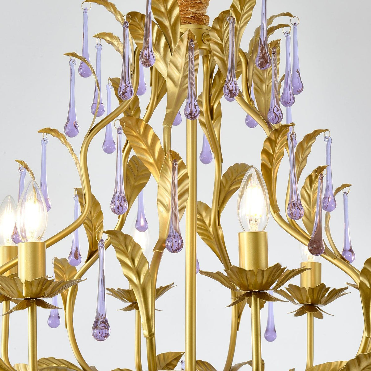 Orienaine hanglamp met paarse druppels en goudkleurige bladeren