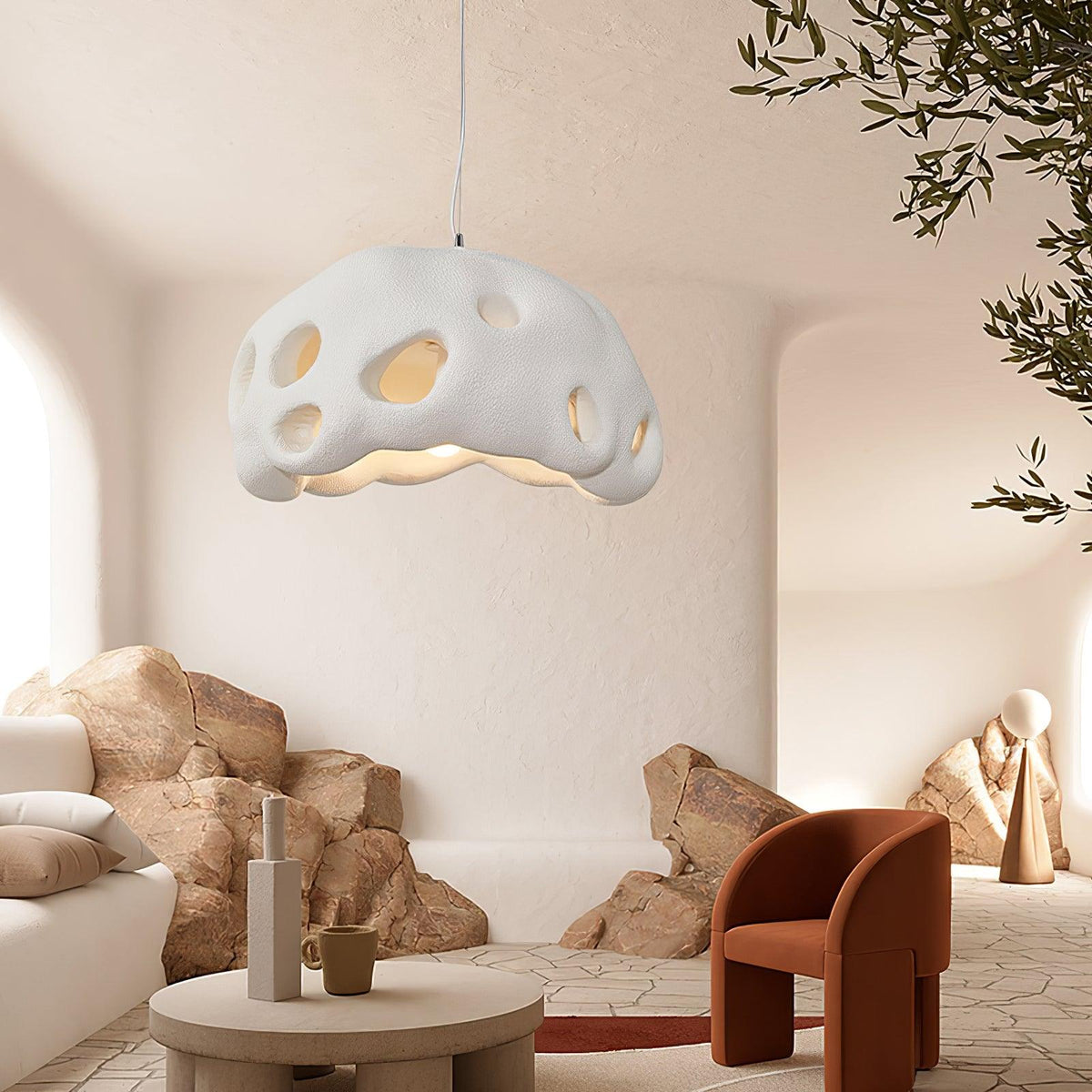 Celarira hanglamp van witte hars voor de woonkamer