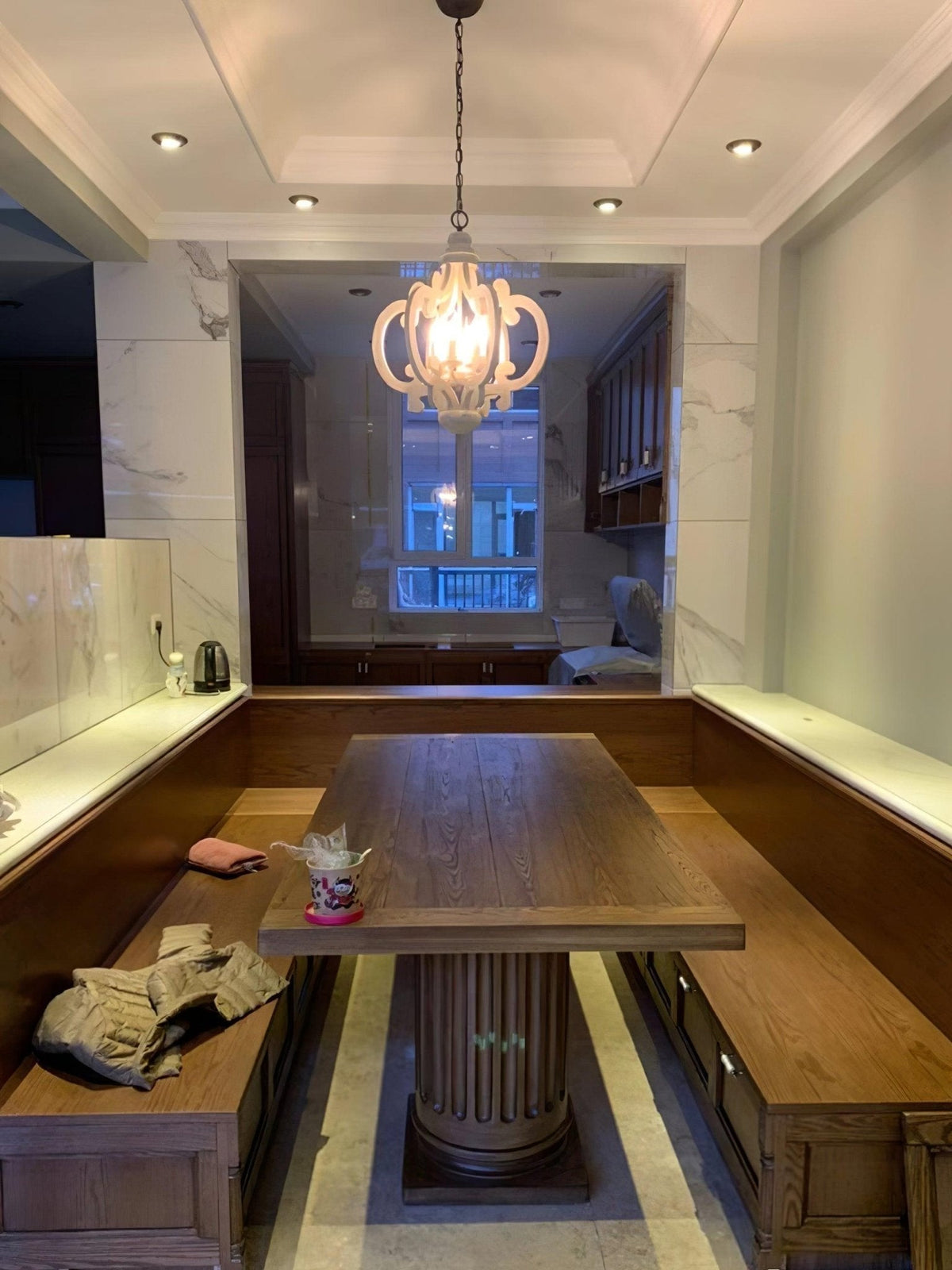Rinaian kroonluchter scroll hout witgewassen landelijk
