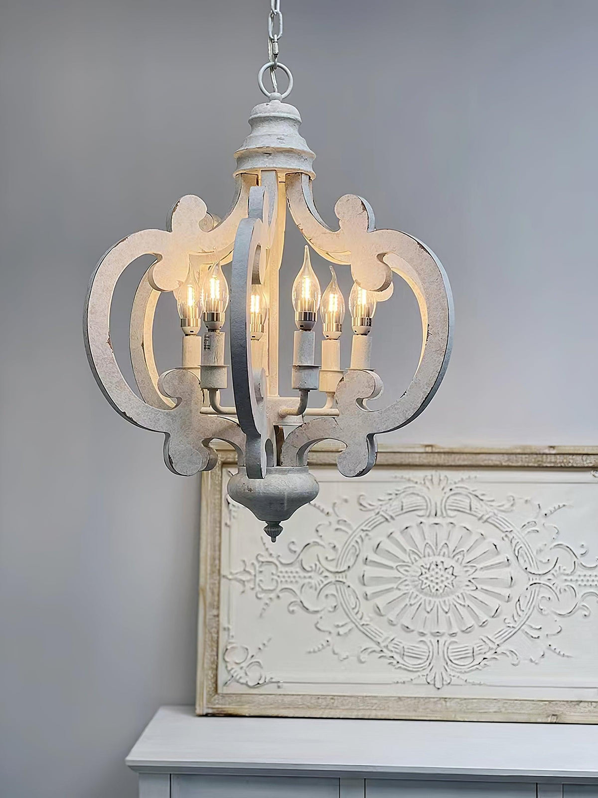 Rinaian kroonluchter scroll hout witgewassen landelijk