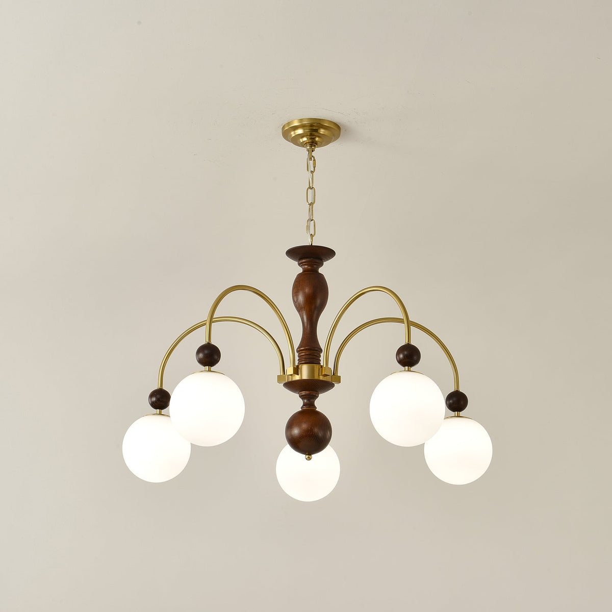 Sylenise hanglamp walnoot messing bollen vintage