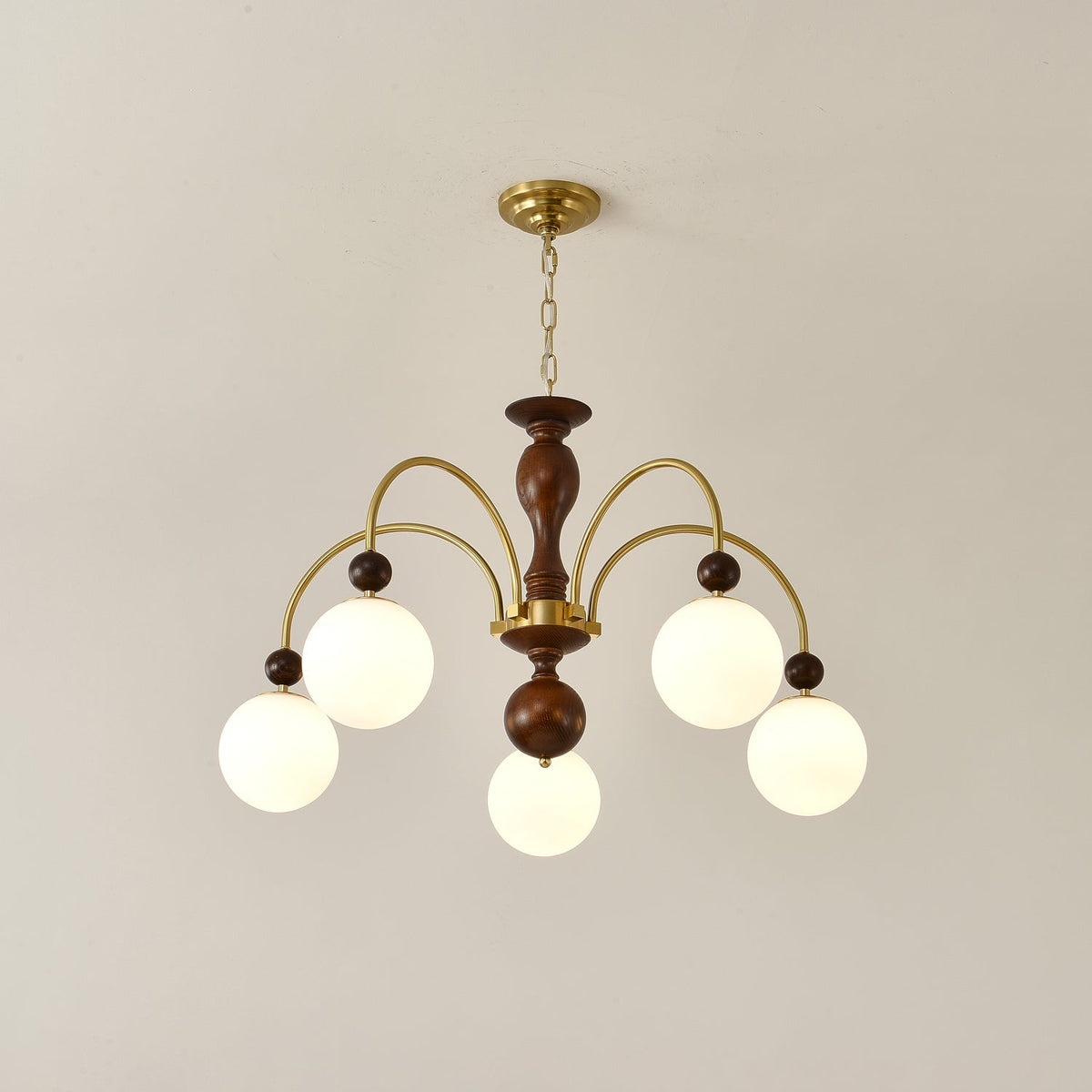 Sylenise hanglamp walnoot messing bollen vintage