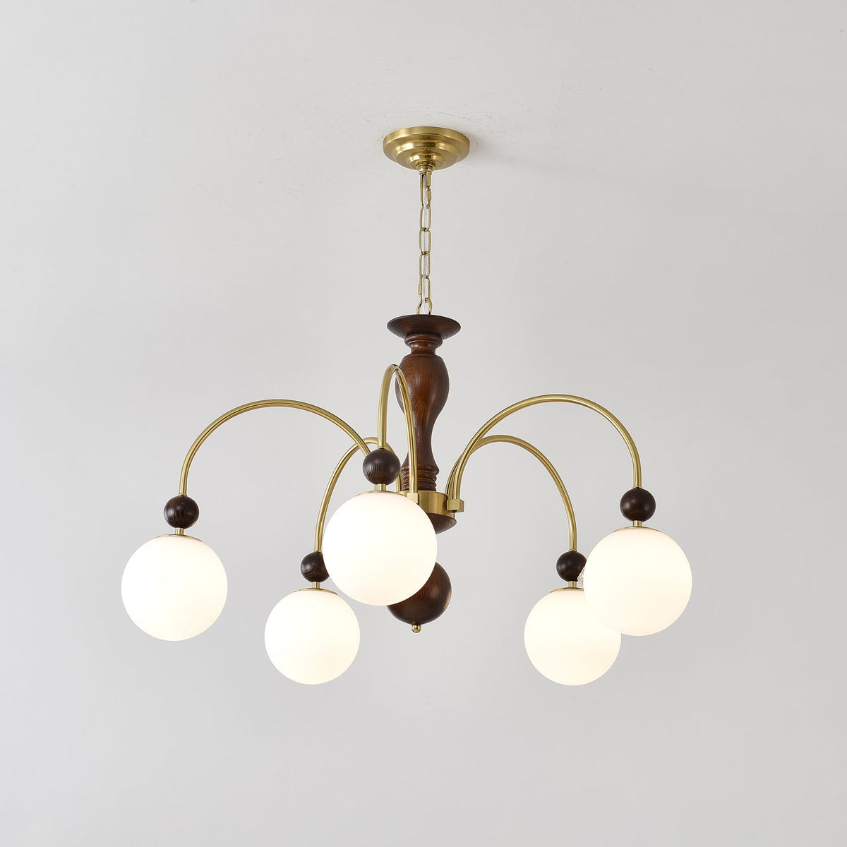 Sylenise hanglamp walnoot messing bollen vintage