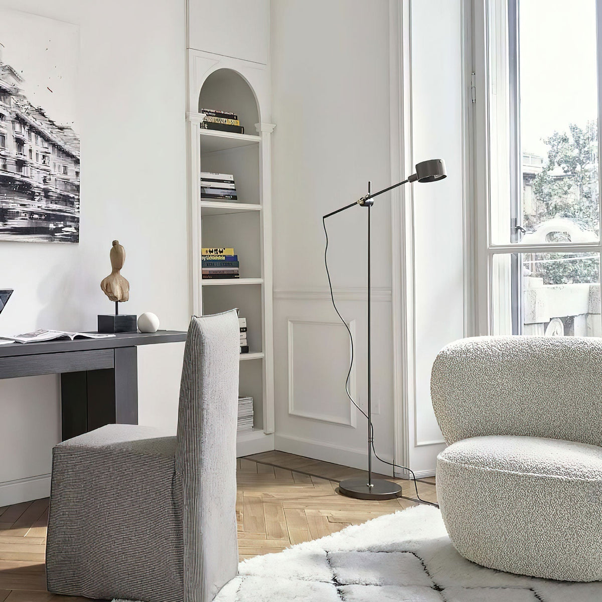 Arclen verstelbare vloerlamp met horizontale arm
