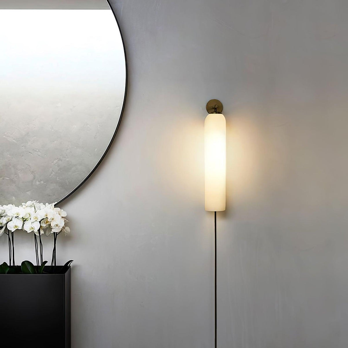 Glas cilinder wandlamp met stekker