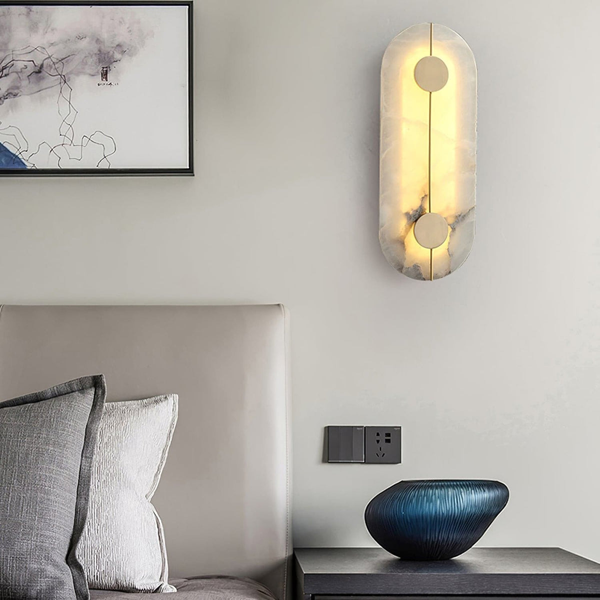 Artistieke wandlamp van dolomiet en koper met retro-uitstraling