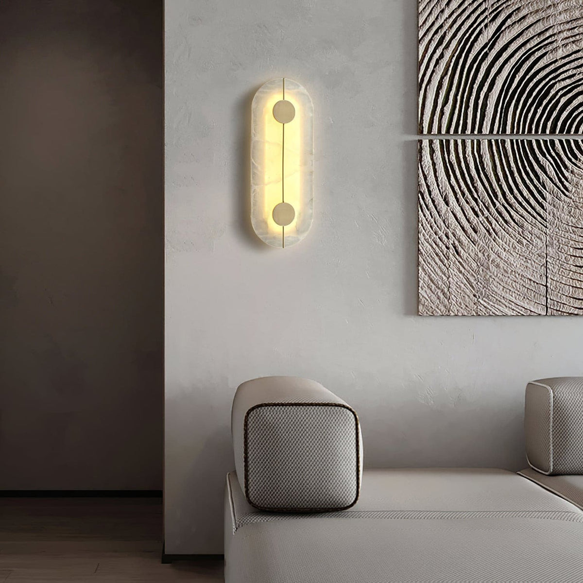 Artistieke wandlamp van dolomiet en koper met retro-uitstraling