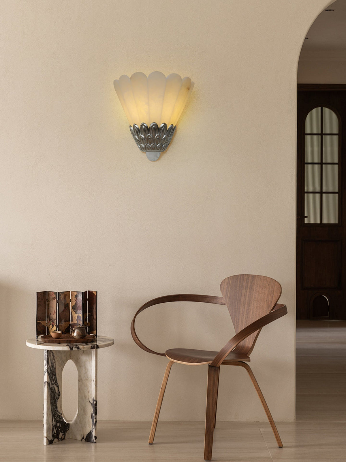 Marbe Vintage Albast Bloemblaad wandlamp