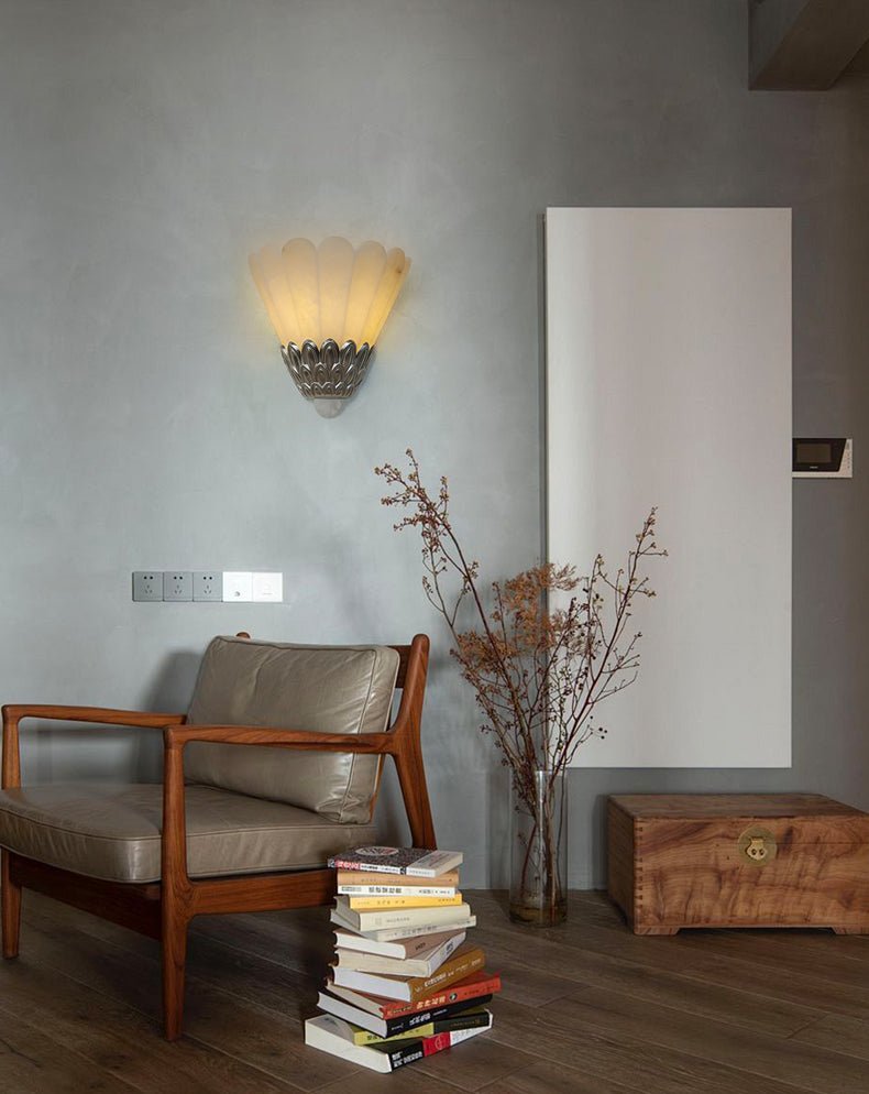 Marbe Vintage Albast Bloemblaad wandlamp