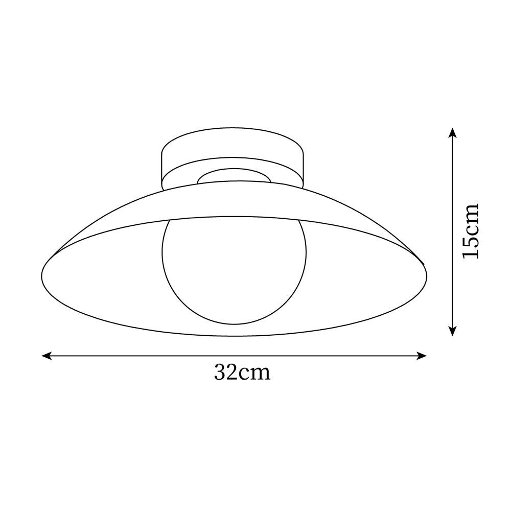 Plafondlamp met metalen plafondkap en glazen kap in diverse kleuren